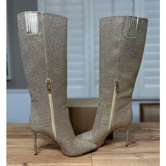 Michael Kors Rue Stiletto Knee High Boot Pale Gold 8.5 NWOB Glam Sequin Design - Picture 12 of 15